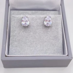 Lace & Favour Silver Prom Jewellery | Prom Earrings*Roma Cubic Zirconia Teardrop Stud Earrings Silver