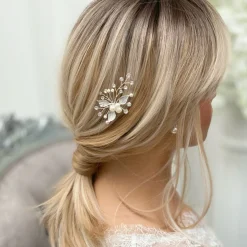 Lace & Favour Bridesmaid Gifts | Bridesmaid Hair Accessories*Romance Pearl and Crystal Silver Leaves Hair Pin