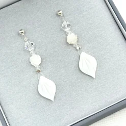 Beads & Beyond Crystal Jewellery | Silver Wedding Jewellery*Rosa Mae Pearlescent Floral Drop Earrings Off-White/ Silver