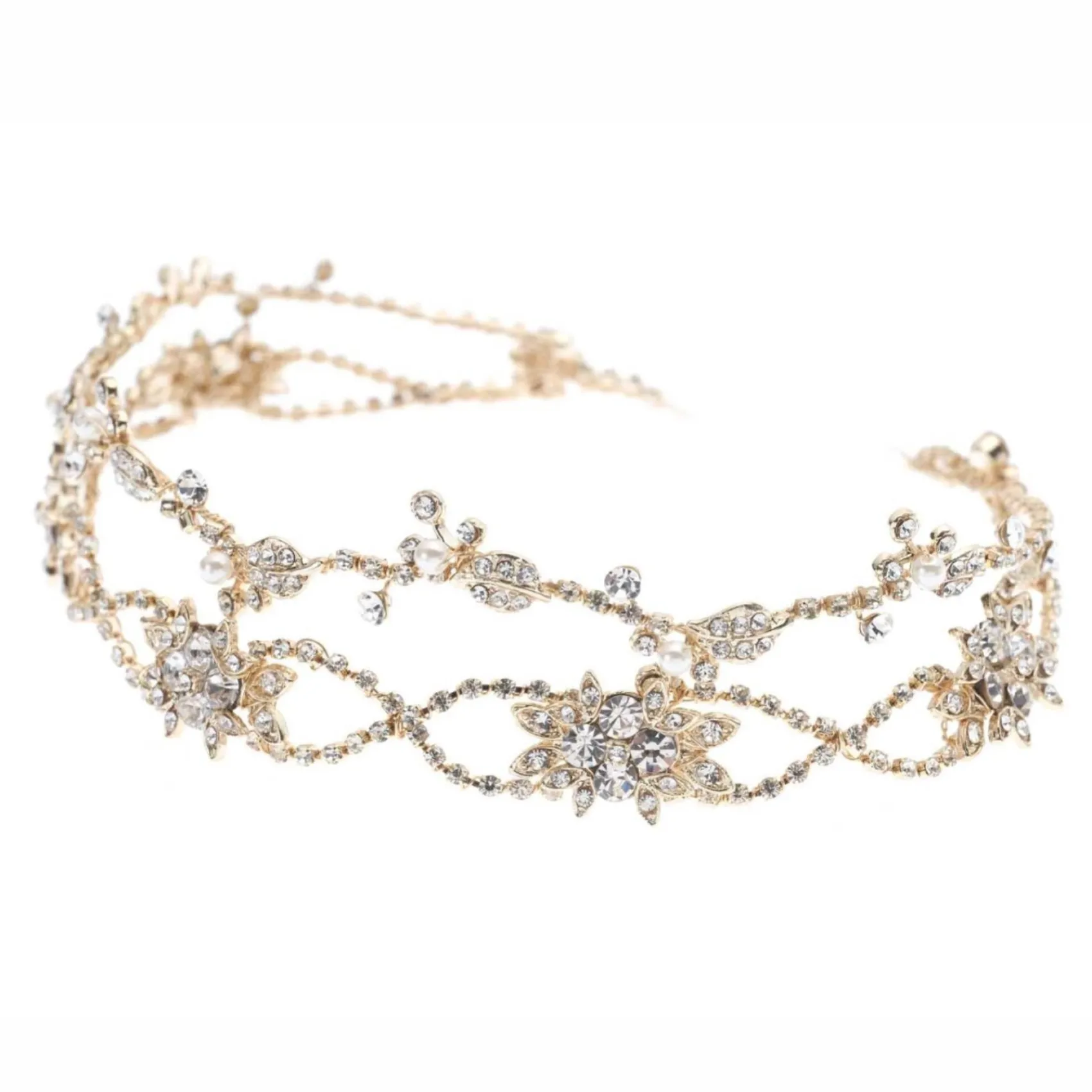 Poirier Crystal Hair Accessories | Gold Hair Accessories*Rosalie Crystal Double Wedding Hair Vine Gold