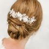 Beads & Beyond Silver Hair Accessories | Wedding Hair Flowers*Sabrina Beaded Leaves and Opal Crystal Blush Flowers Hair Comb Blush/ Ivory
