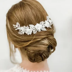 Beads & Beyond Bride Gifts | Silver Hair Accessories*Sabrina Beaded Leaves and Opal Crystal Ivory Flowers Hair Comb Ivory/ Silver