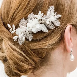 Beads & Beyond Bridesmaid Gifts | Pearl Hair Accessories*Sabrina Mini Beaded Leaves and Opal Crystal Flowers Hair Comb