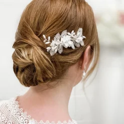 Beads & Beyond Bridesmaid Gifts | Pearl Hair Accessories*Sabrina Mini Beaded Leaves and Opal Crystal Flowers Hair Comb
