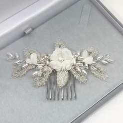 Beads & Beyond Bridesmaid Gifts | Pearl Hair Accessories*Sabrina Mini Beaded Leaves and Opal Crystal Flowers Hair Comb