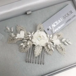 Beads & Beyond Bridesmaid Gifts | Pearl Hair Accessories*Sabrina Mini Beaded Leaves and Opal Crystal Flowers Hair Comb