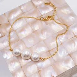 Lace & Favour Bridesmaid Gifts | Bride Gifts*Sadie Gold Dainty Pearl Bracelet | L&F Ivory/ Gold