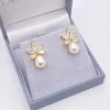 Lace & Favour Pearl Jewellery | Gold Wedding Jewellery*Sahara Gold Crystal Leaves and Teardrop Pearl Earrings Ivory/ Gold