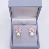 Lace & Favour Pearl Jewellery | Rose Gold Wedding Jewellery*Sahara Rose Gold Crystal Leaves and Teardrop Pearl Earrings Ivory/ Rose Gold