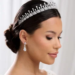 Lace & Favour Vintage Headpieces | Crystal Hair Accessories*Sandringham Classic Teardrop Crystal Crown Silver