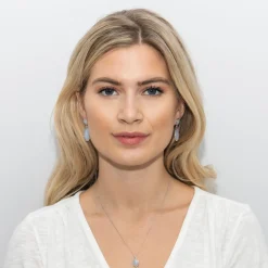 Sarah Alexander Something Blue Gifts | Mother Of The Groom Gifts*Alpine Snow Blue Lace Agate Double Drop Earrings