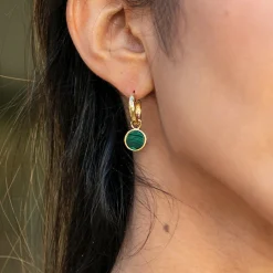 Sarah Alexander Mother Of The Groom Gifts | Mother Of The Bride Gifts*Kaori Malachite Round Charm Hoop Earrings
