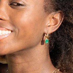 Sarah Alexander Mother Of The Groom Gifts | Mother Of The Bride Gifts*Napa Malachite Square Charm Hoop Earrings