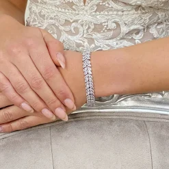 Lace & Favour Silver Prom Jewellery | Prom Bracelets*Savoy Sparkly Cubic Zirconia Wedding Bracelet | L&F Silver