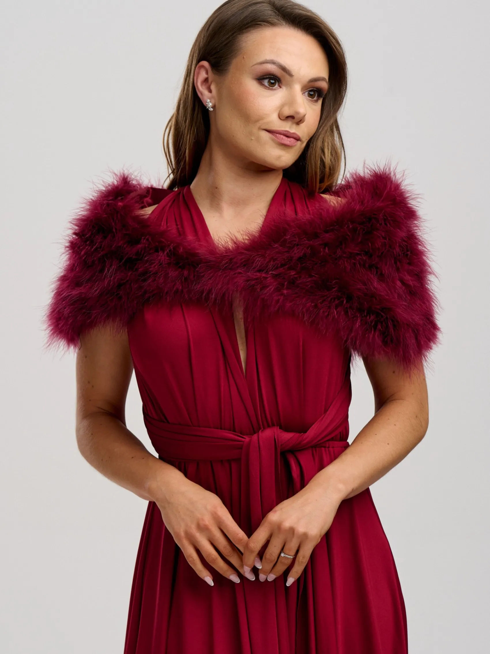 Beverly Hills Feather Stoles & Shrugs | Wedding Capes & Wraps*Scarlet Feather Wedding Wrap Burgundy