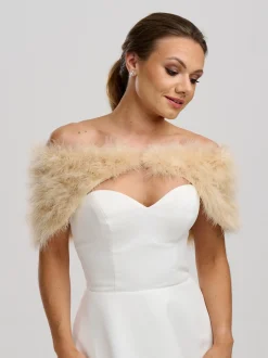 Beverly Hills Feather Stoles & Shrugs | Wedding Capes & Wraps*Scarlet Feather Bridal Stole Champagne