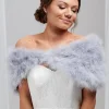 Beverly Hills Feather Stoles & Shrugs | Wedding Capes & Wraps*Scarlet Feather Bridal Stole Silver Grey