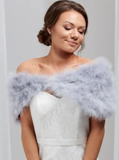 Beverly Hills Feather Stoles & Shrugs | Wedding Capes & Wraps*Scarlet Feather Bridal Stole Silver Grey