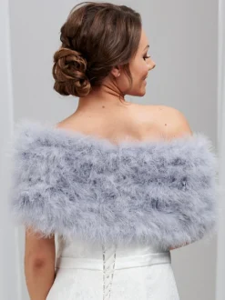 Beverly Hills Feather Stoles & Shrugs | Wedding Capes & Wraps*Scarlet Feather Bridal Stole Silver Grey