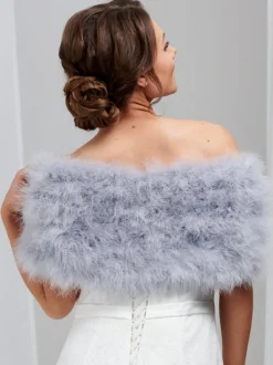 Beverly Hills Feather Stoles & Shrugs | Wedding Capes & Wraps*Scarlet Feather Bridal Stole Silver Grey
