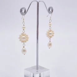 Lace & Favour Pearl Jewellery | Silver Wedding Jewellery*Selaina Floral Freshwater Pearl Chandelier Earrings Ivory/ Silver