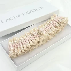 Boudoir Couture Bride Gifts | Bridal Garters*Serenity Nude Lace Vintage Wedding Garter with Pearl Trim Nude/ Pale Pink/ Ivory