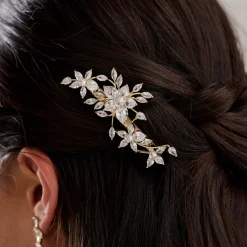 Lace & Favour Prom Hair Clips & Combs | Bridesmaid Gifts*Sierra Floral Crystal Wedding Hair Clip Gold