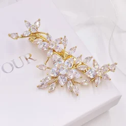 Lace & Favour Prom Hair Clips & Combs | Bridesmaid Gifts*Sierra Floral Crystal Wedding Hair Clip Gold