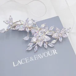 Lace & Favour Prom Hair Clips & Combs | Bridesmaid Gifts*Sierra Floral Crystal Wedding Hair Clip Silver