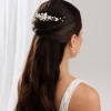 Lace & Favour Pearl Hair Accessories | Gold Hair Accessories*Skye Porcelain Flowers and Pearl Bridal Hair Comb (Gold) Ivory/ Gold