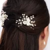 Lace & Favour Bride Gifts | Pearl Hair Accessories*Snowdrop Porcelain Flowers and Freshwater Pearl Hair Pin (Gold) Ivory/ Gold