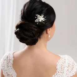Lace & Favour Bride Gifts | Pearl Hair Accessories*Snowdrop Porcelain Flowers and Freshwater Pearl Hair Pin (Silver) Ivory/ Silver