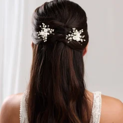 Lace & Favour Bride Gifts | Pearl Hair Accessories*Snowdrop Porcelain Flowers and Freshwater Pearl Hair Pin (Gold) Ivory/ Gold