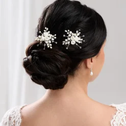 Lace & Favour Bride Gifts | Pearl Hair Accessories*Snowdrop Porcelain Flowers and Freshwater Pearl Hair Pin (Silver) Ivory/ Silver