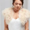 Beverly Hills Feather Stoles & Shrugs | Wedding Boleros And Jackets*Sophia Feather Bridal Bolero Champagne