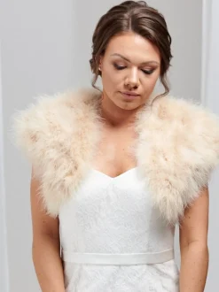 Beverly Hills Feather Stoles & Shrugs | Wedding Boleros And Jackets*Sophia Feather Bridal Bolero Champagne