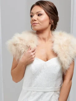 Beverly Hills Feather Stoles & Shrugs | Wedding Boleros And Jackets*Sophia Feather Bridal Bolero Champagne