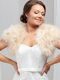 Beverly Hills Feather Stoles & Shrugs | Wedding Boleros And Jackets*Sophia Feather Bridal Bolero Champagne