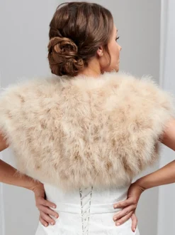 Beverly Hills Feather Stoles & Shrugs | Wedding Boleros And Jackets*Sophia Feather Bridal Bolero Champagne