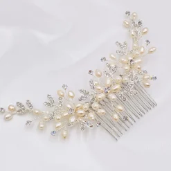 Twilight Designs Pearl Hair Accessories | Silver Hair Accessories*Sophia Freshwater Pearl and Crystal Leaves Hair Comb Ivory/ Silver