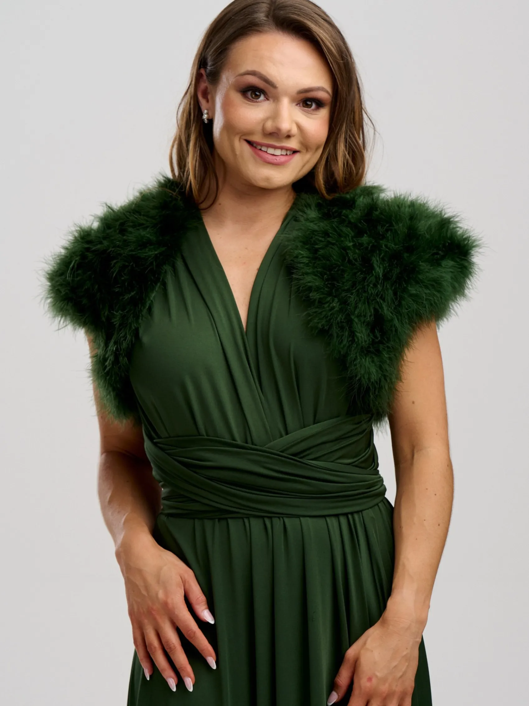 Beverly Hills Feather Stoles & Shrugs | Wedding Boleros And Jackets*Sophia Feather Bridal Bolero Olive Green