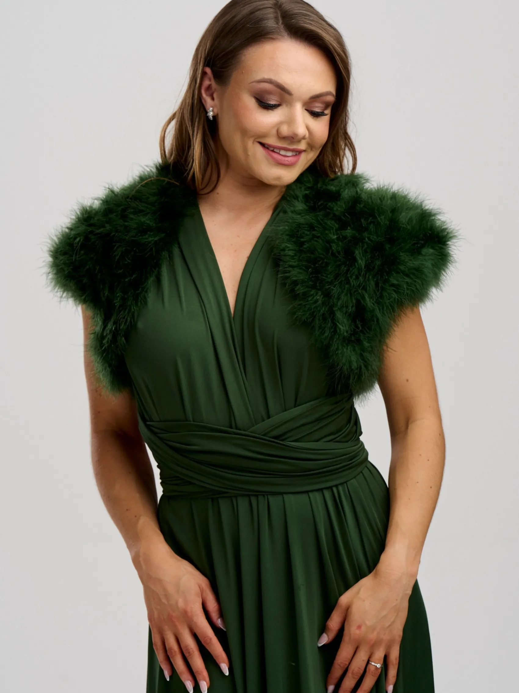 Beverly Hills Feather Stoles & Shrugs | Wedding Boleros And Jackets*Sophia Feather Bridal Bolero Olive Green