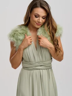 Beverly Hills Feather Stoles & Shrugs | Wedding Boleros And Jackets*Sophia Feather Bridal Bolero Sage Green