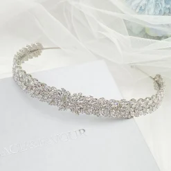 Lace & Favour Prom Headbands & Tiaras | Crystal Hair Accessories*Sorrento CZ Crystal Embellished Bridal Headband Ivory/ Silver