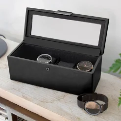 Stackers Groom Gifts | Watch Boxes*Black 4 Piece Watch Box Black/ Grey