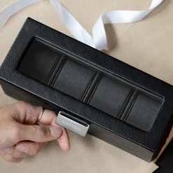 Stackers Groom Gifts | Watch Boxes*Black 4 Piece Watch Box Black/ Grey
