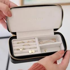 Stackers Mother Of The Groom Gifts | Mother Of The Bride Gifts*Black Zipped Travel Jewellery Box Black/ Grey