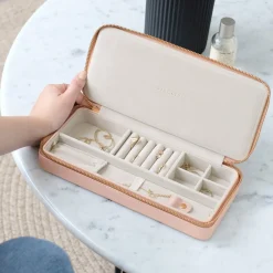 Stackers Mother Of The Groom Gifts | Mother Of The Bride Gifts*Blush and Rose Sleek Necklace Zipped Travel Jewellery Box Blush/ Grey