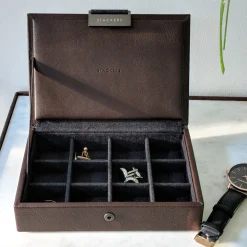 Stackers Men's Jewellery Boxes | Groom Gifts*Faux Leather Cufflink Box Brown