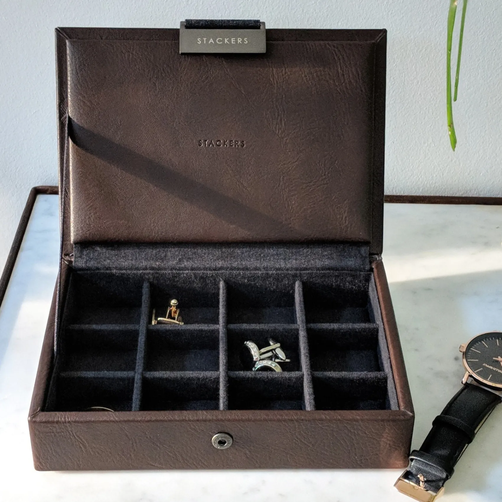 Stackers Men's Jewellery Boxes | Groom Gifts*Faux Leather Cufflink Box Brown